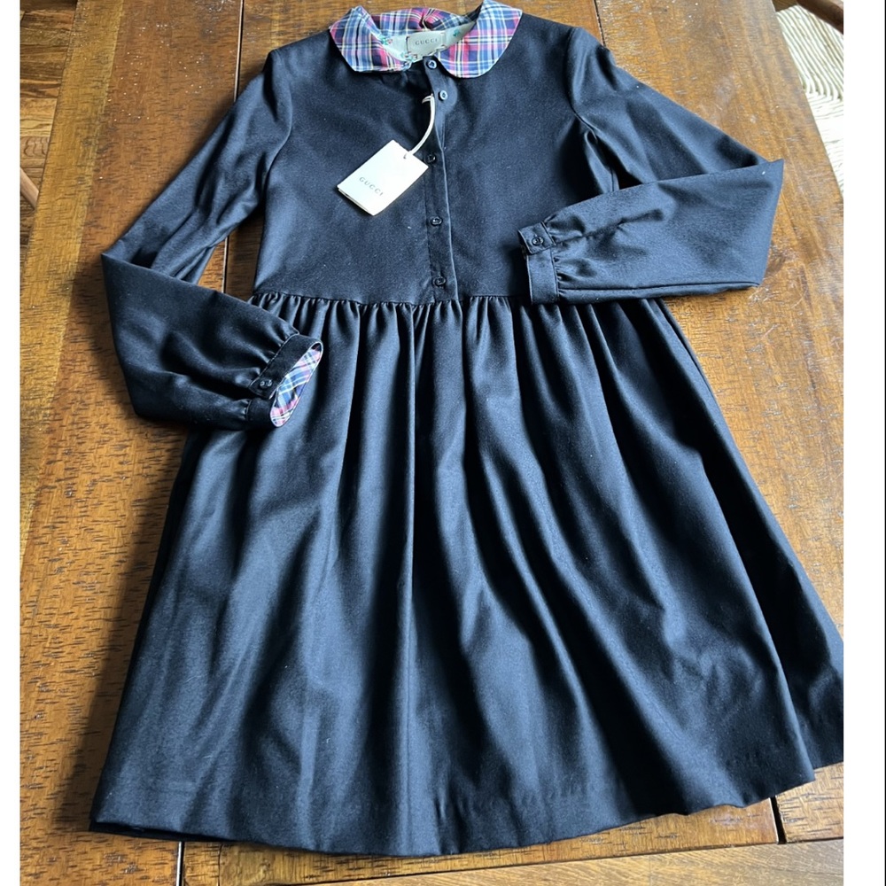 ✨SALE ✨GUCCI navy dress with plaid collar ✨SALE ✨